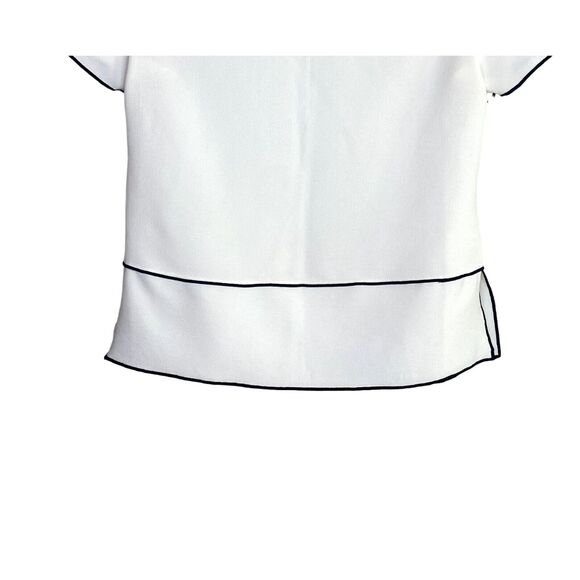 Zara Short Sleeve Trim Contrast Blouse Side Slits Lightweight XS White Black - Picture 8 of 14